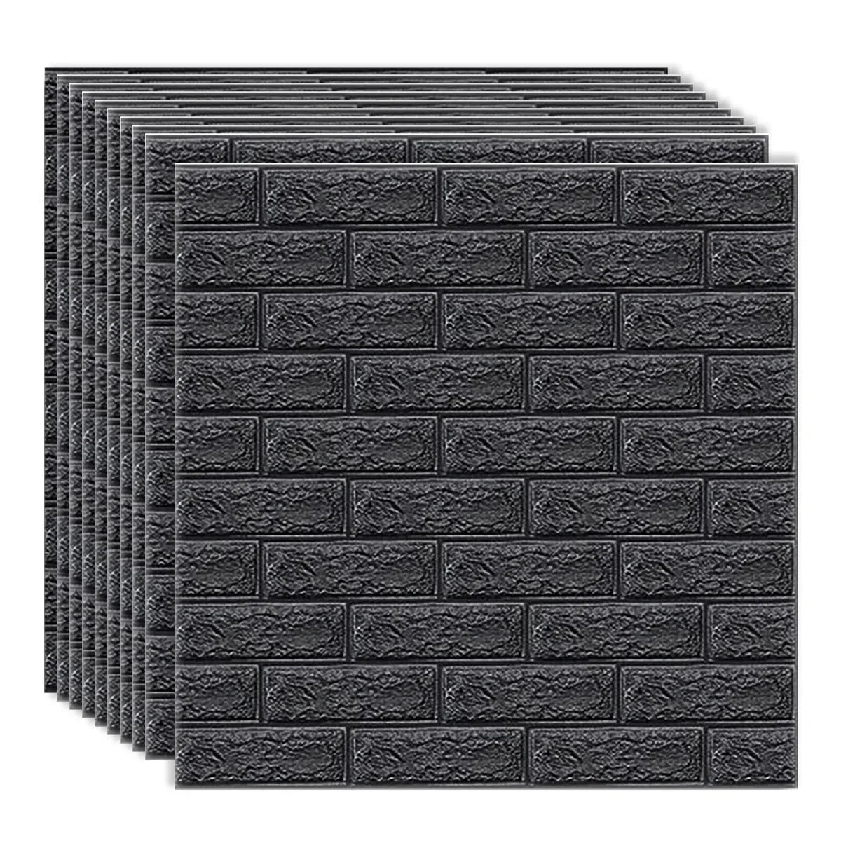 Set 10 x Tapet 3D autoadeziv, Naimeed D3402, model Caramida, 70 x 77 cm, 4mm grosime,  Negru