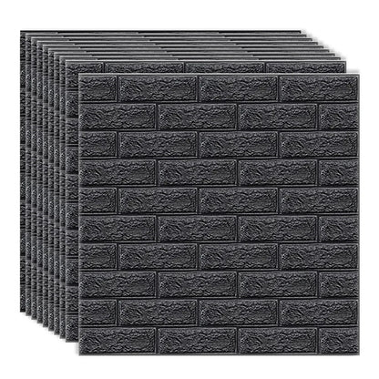 Set 10 x Tapet 3D autoadeziv, Naimeed D3402, model Caramida, 70 x 77 cm, 4mm grosime,  Negru