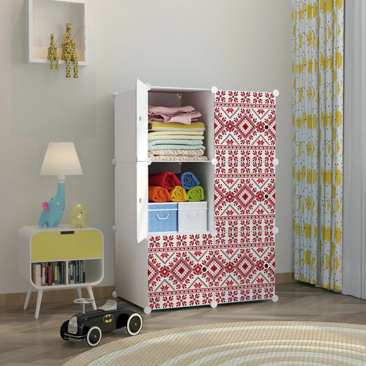 Dulap modular din plastic cu schelet metalic, imprimeu traditional, Naimeed D3421W, culoare Alb, 111x75x37 cm