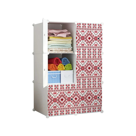 Dulap modular din plastic cu schelet metalic, imprimeu traditional, Naimeed D3421W, culoare Alb, 111x75x37 cm