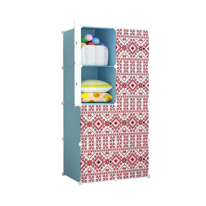Dulap modular din plastic cu schelet metalic, imprimeu traditional, Naimeed D3423B, culoare Albastru, 148x75x37 cm