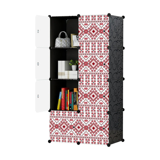 Dulap modular din plastic cu schelet metalic, imprimeu traditional, Naimeed D3423N, culoare Negru, 148x75x37 cm