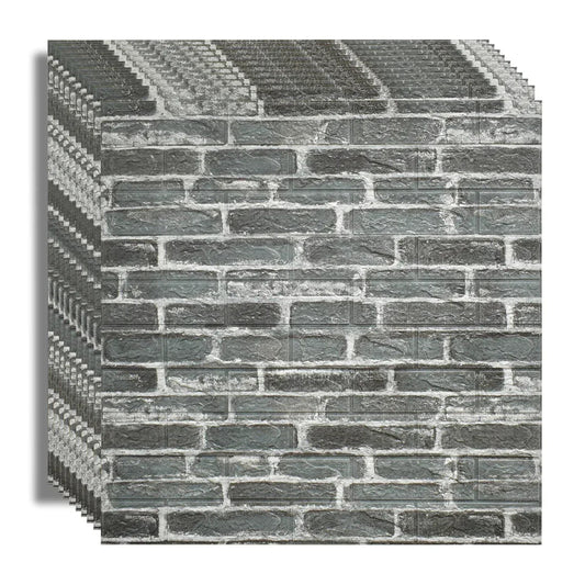 Set 10x Tapet 3D Autoadeziv, rezistent la apa, usor de curatat, 70x77cm, Naimeed D3587, model caramida, Negru/Alb