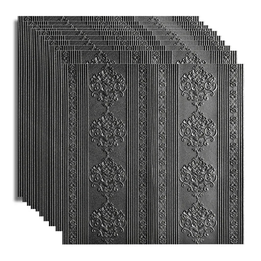 Set 10x Tapet 3D Autoadeziv, 5mm grosime, rezistent la apa, usor de curatat, 70x70cm, Naimeed D3601, model elegant, Negru