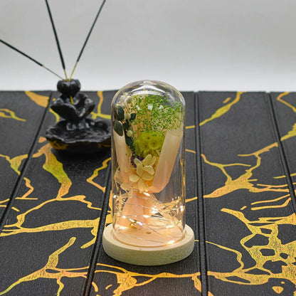 Aranjament floral in cupola de sticla, lumina Led, D4001, Verde