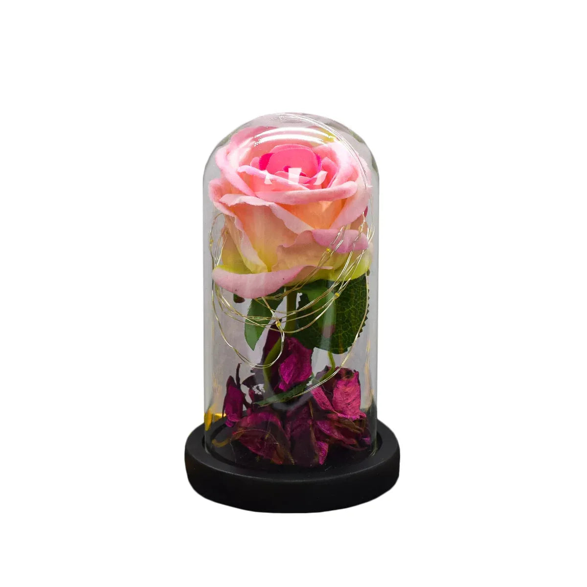 Aranjament floral in cupola de sticla, lumina Led, D4013, Roz
