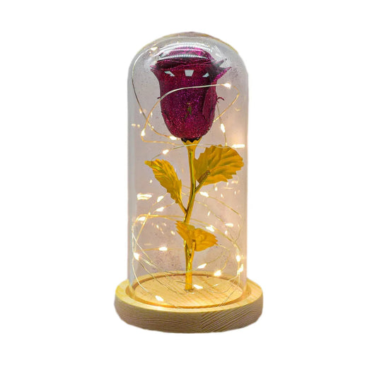 Aranjament floral in cupola de sticla, lumina Led, D4019, Roz