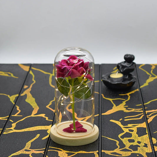 Aranjament floral in cupola de sticla, lumina Led, D4028, Roz