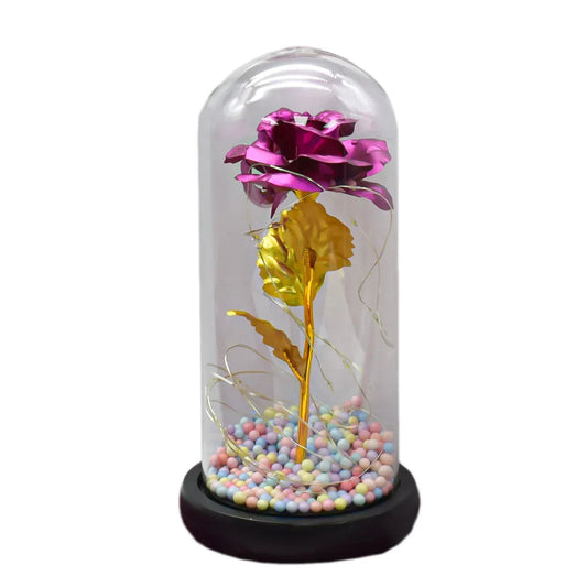 Aranjament floral in cupola de sticla, lumina Led, D4041, Roz