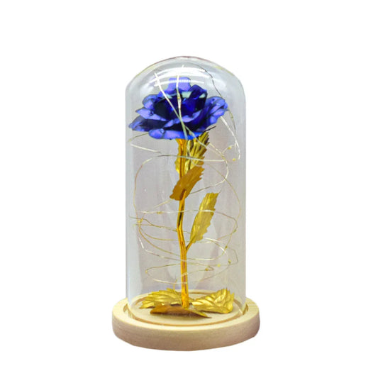 Aranjament floral in cupola de sticla, lumina Led, D4044, Albastru