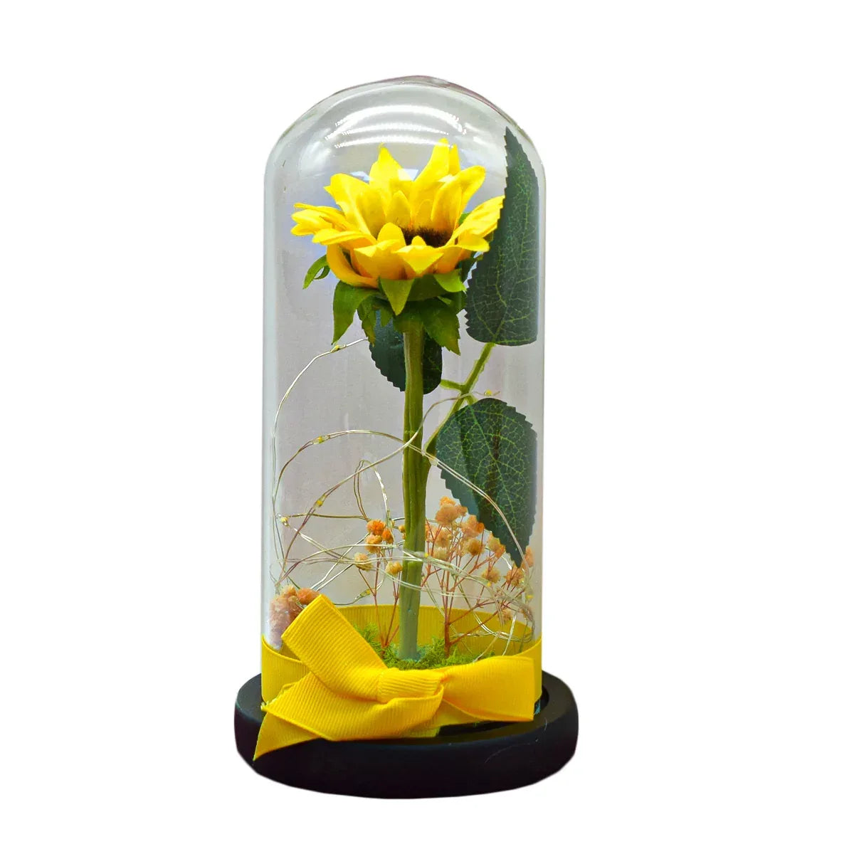 Aranjament floral in cupola de sticla, lumina Led, D4047, Galben