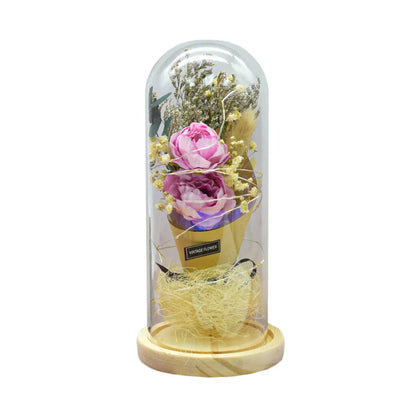 Aranjament floral in cupola de sticla, lumina Led, D4049, Roz