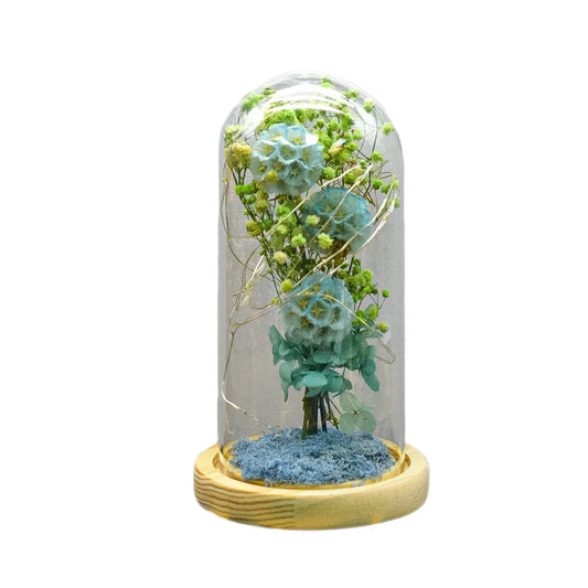 Aranjament floral in cupola de sticla, lumina Led, D4055, Blue