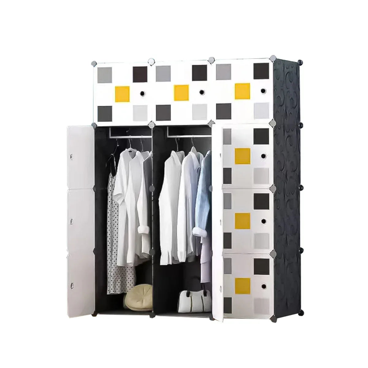 Dulap Modular, 12 Usi, D4131, Alb/Negru