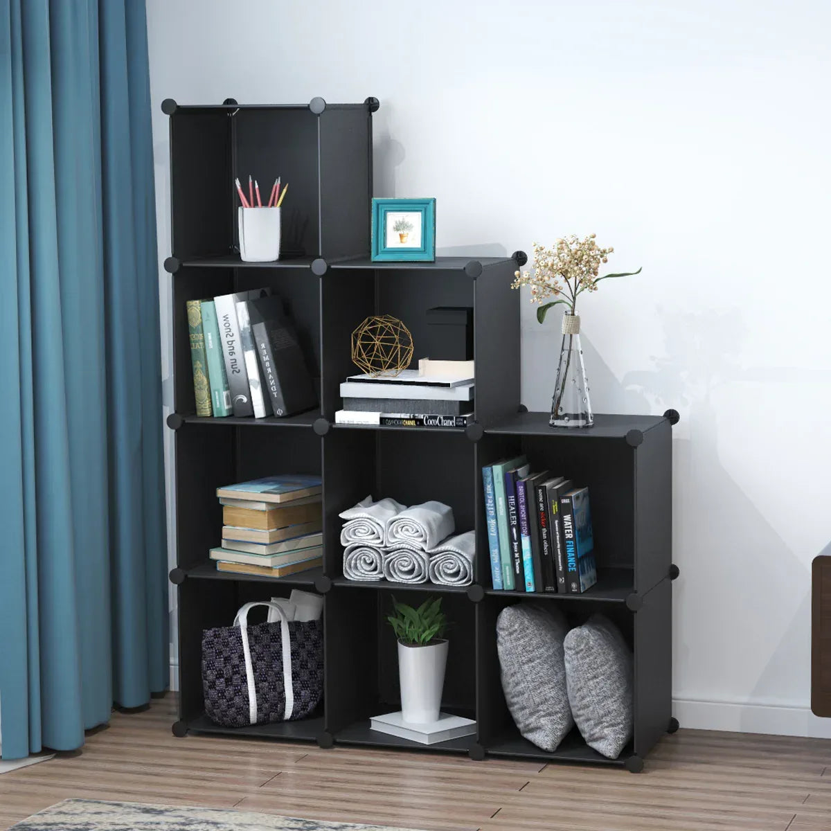 Dulap Modular, 9 Compartimente, fara usi, Naimeed D4136, Negru