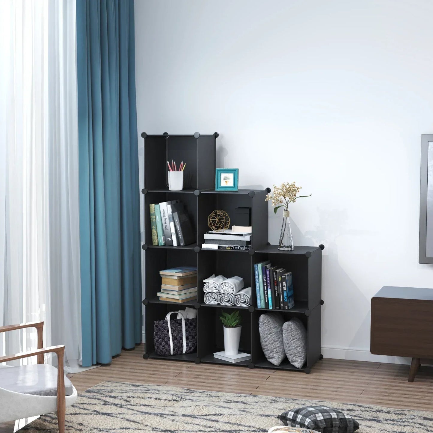Dulap Modular, 9 Compartimente, fara usi, Naimeed D4136, Negru