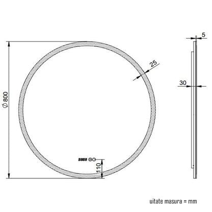 Oglinda baie, sistem iluminare LED, IP44, 80cm, D4216, Dezaburire, Touch, Ceas
