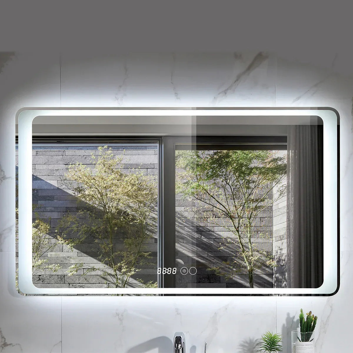 Oglinda baie, sistem iluminare LED, IP44, 100x70cm, D4218, Dezaburire, Touch, Ceas