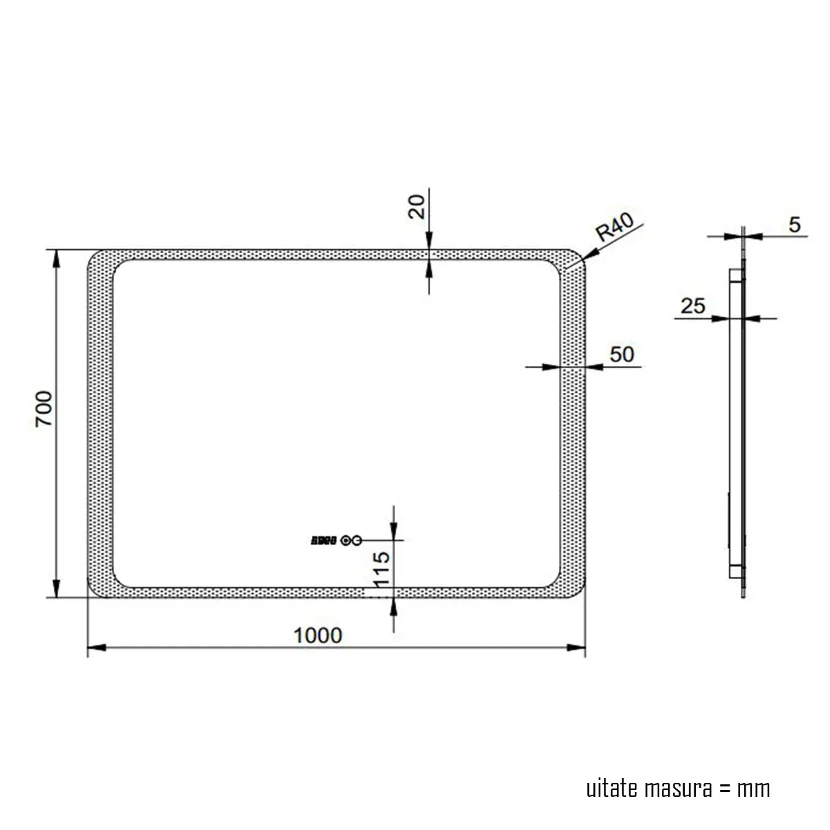 Oglinda baie, sistem iluminare LED, IP44, 100x70cm, D4221, Dezaburire, Touch, Ceas