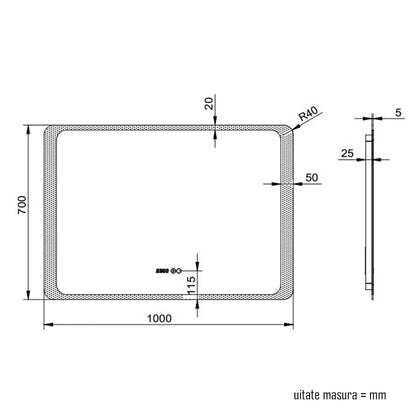 Oglinda baie, sistem iluminare LED, IP44, 100x70cm, D4221, Dezaburire, Touch, Ceas