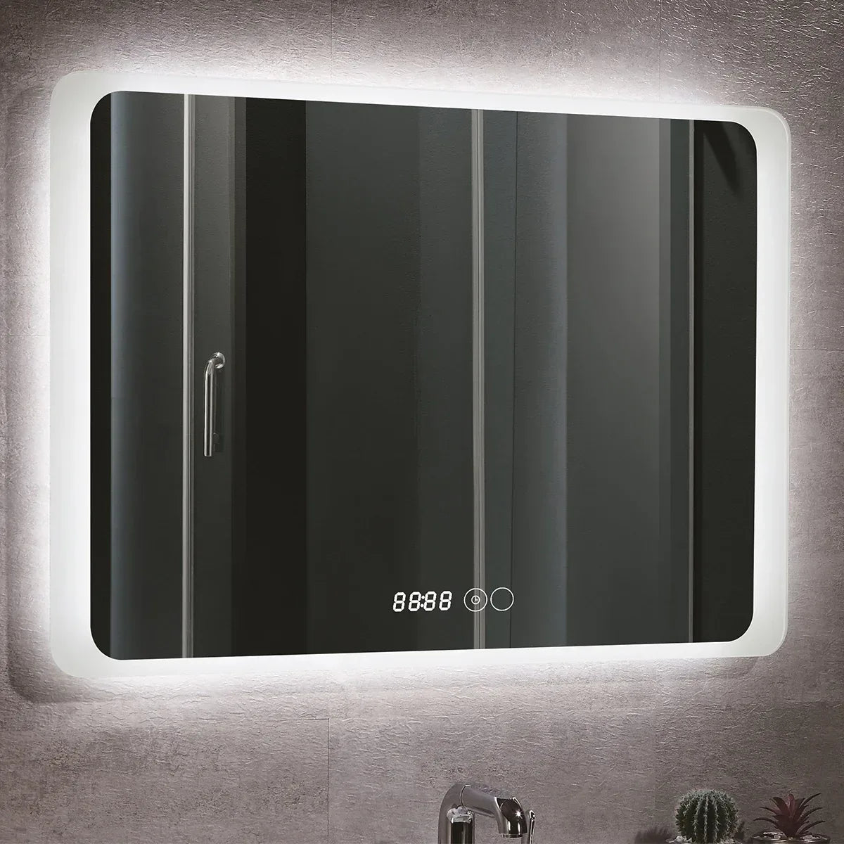 Oglinda baie, sistem iluminare LED, IP44, 120x70cm, D4222, Dezaburire, Touch, Ceas