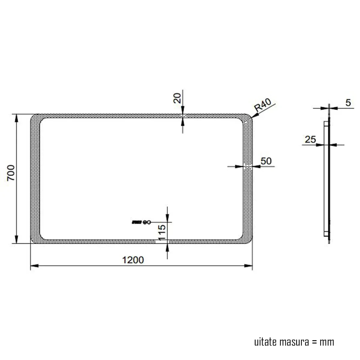 Oglinda baie, sistem iluminare LED, IP44, 120x70cm, D4222, Dezaburire, Touch, Ceas