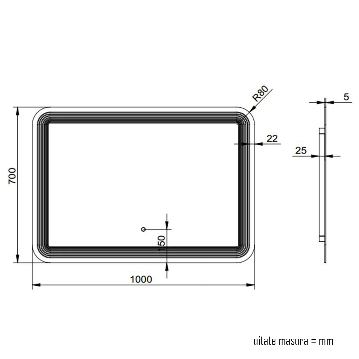 Oglinda baie, sistem iluminare LED, IP44, 100x70cm, D4224, Dezaburire, Touch