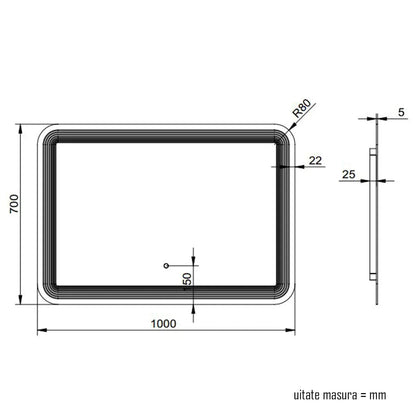 Oglinda baie, sistem iluminare LED, IP44, 100x70cm, D4224, Dezaburire, Touch