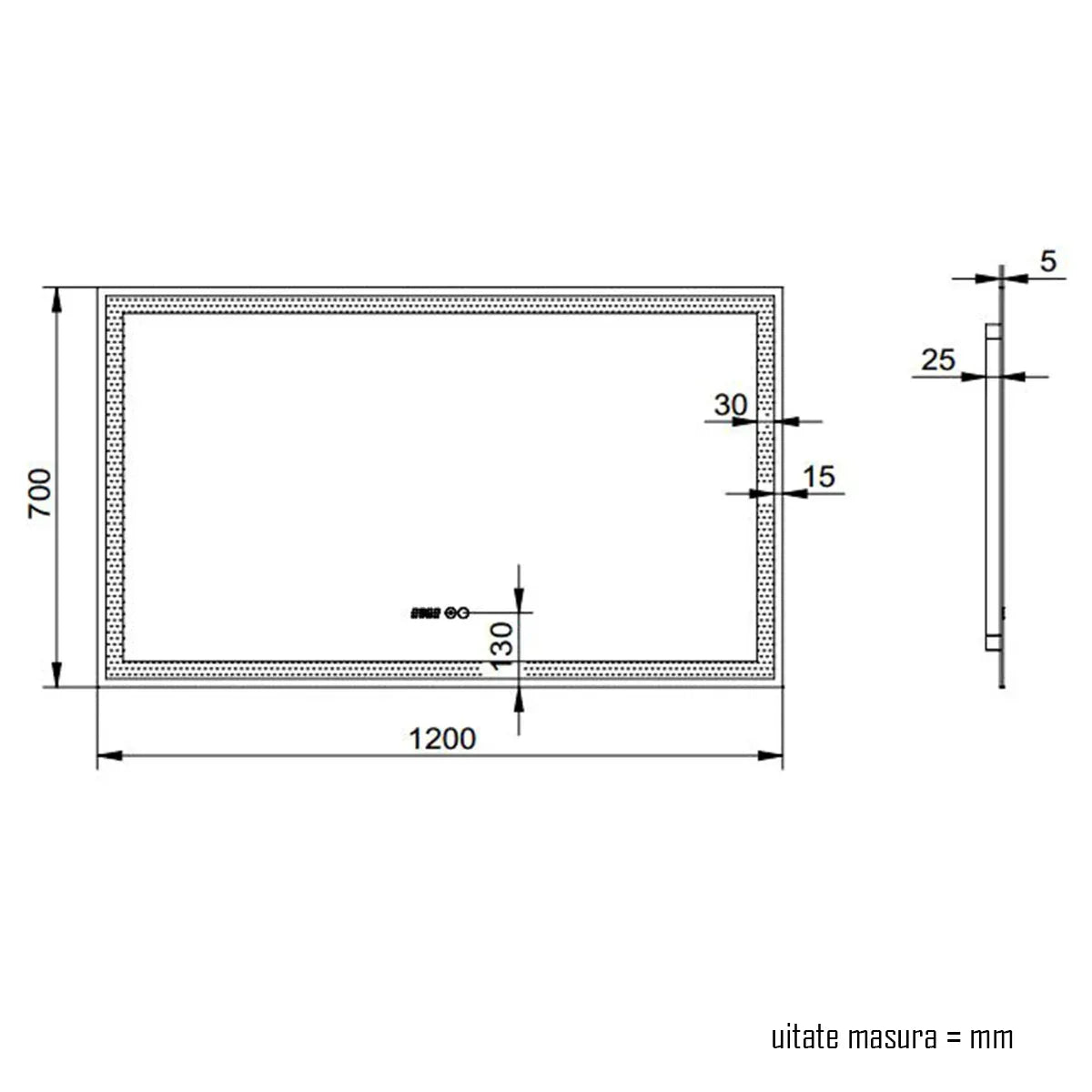 Oglinda baie, sistem iluminare LED, IP44, 120x70cm, D4228, Dezaburire, Touch, Ceas