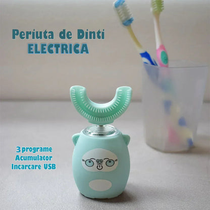 Periuta de dinti electrica U-shape, 3 programe, pentru Copii 2-7 ani, Naimeed D4369, acumulator, incarcare USB, Blue