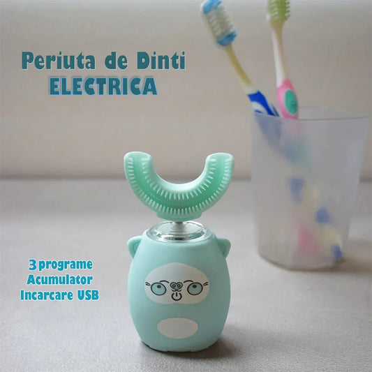 Periuta de dinti electrica U-shape, 3 programe, pentru Copii 2-7 ani, Naimeed D4369, acumulator, incarcare USB, Blue