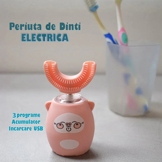 Periuta de dinti electrica U-shape, 3 programe, pentru Copii 2-7 ani, Naimeed D4369, acumulator, incarcare USB, Roz