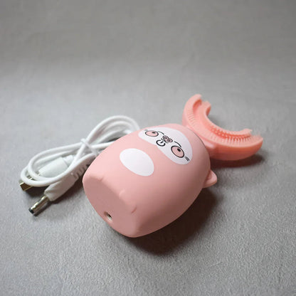 Periuta de dinti electrica U-shape, 3 programe, pentru Copii 2-7 ani, Naimeed D4369, acumulator, incarcare USB, Roz