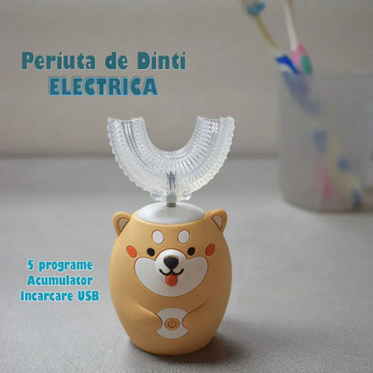 Periuta de dinti electrica U-shape, 5 programe, pentru Copii 3-12 ani, Naimeed D4370, acumulator, incarcare USB, Crem