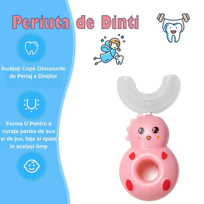 Periuta de Dinti Circulara U-shape, pentru Copii 2-12 ani, Naimeed D4372, Roz