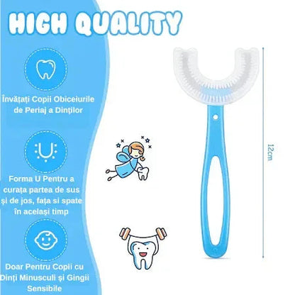 Set 10 periute de dinti Naimeed D4376-Blue, in forma de U pentru copii, Naimeed D4376, design pentru curatarea dintilor la 360°, Albastru
