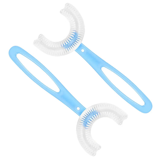 Pachet periute de dinti in forma de U pentru copii, design pentru curatarea dintilor la 360°, varsta intre 6-12 ani, D4376, Albastru
