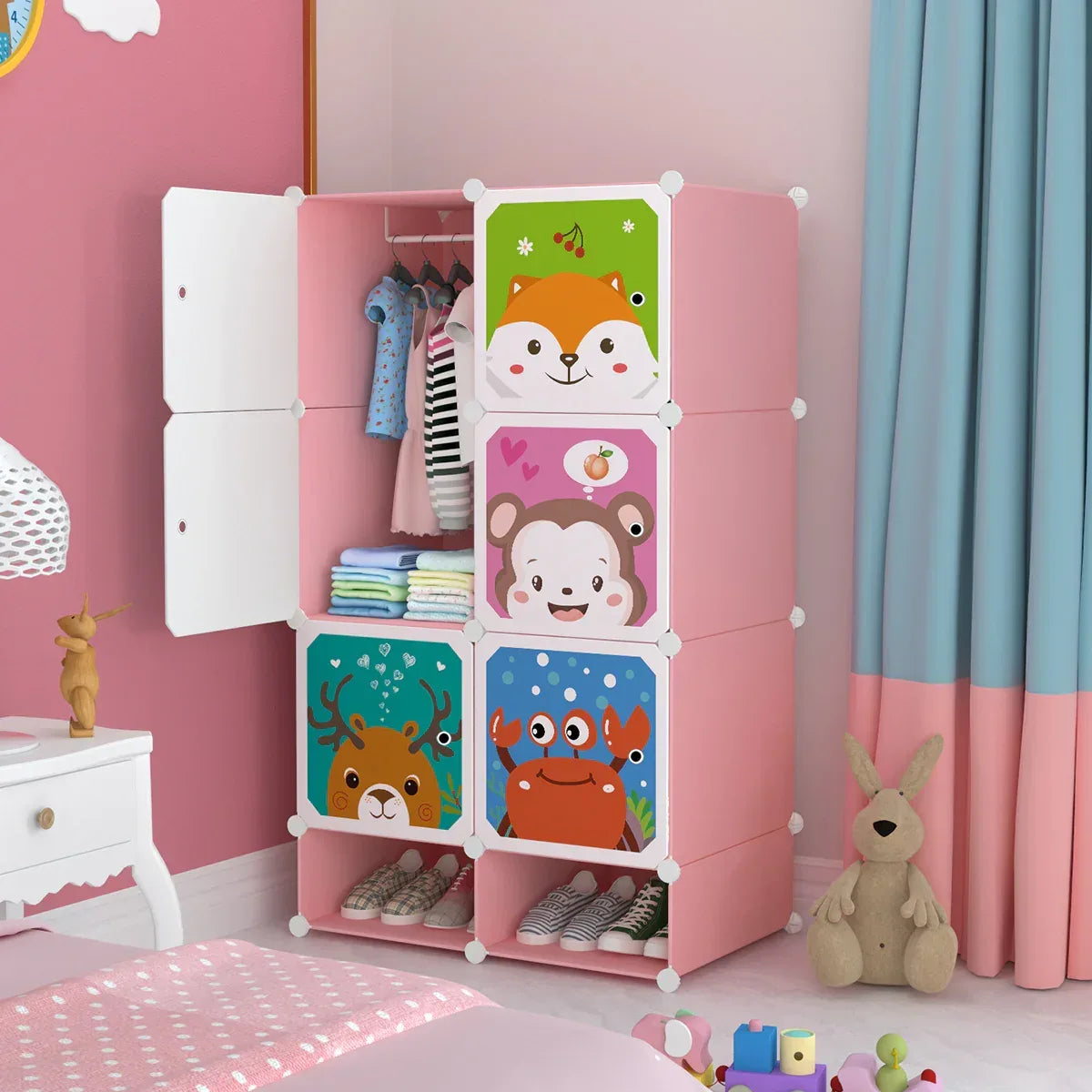 Dulap Modular Copii, 7 Compartimente, D4386, Roz