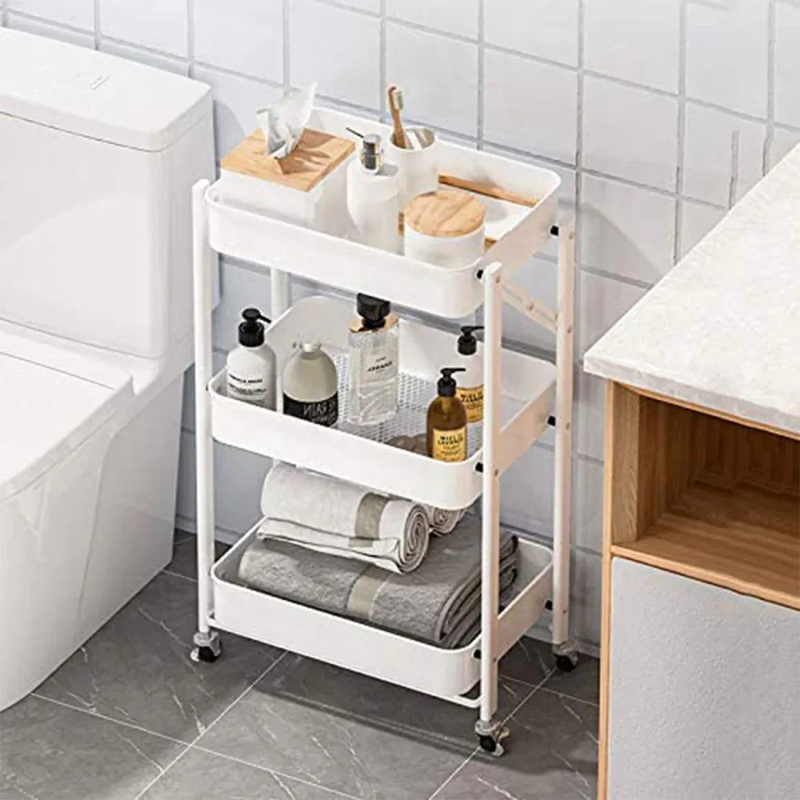Raft metalic mobil, multifunctional, 3 polite, Naimeed D4403, Alb