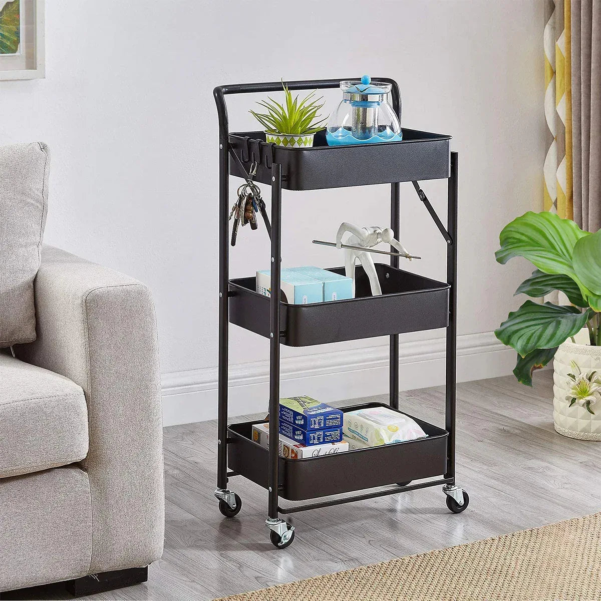 Raft metalic mobil, multifunctional, 3 polite, Naimeed D4404, Negru