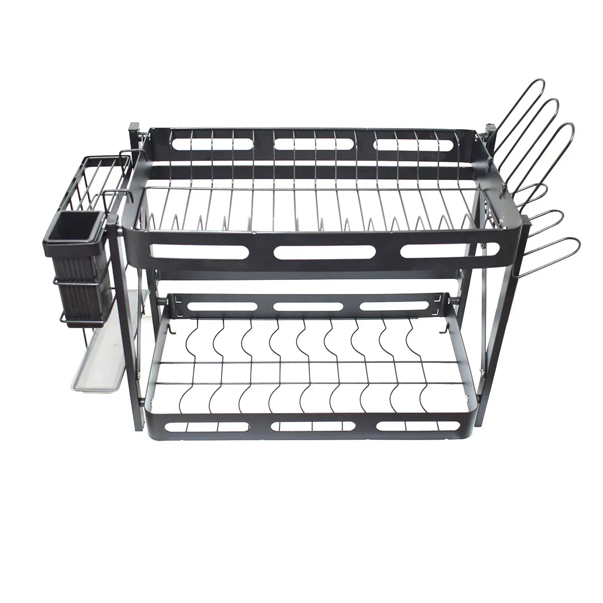 Raft metalic pentru vase si tacamuri, suport pahare, 2 polite, Naimeed D4462, Negru