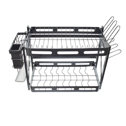Raft metalic pentru vase si tacamuri, suport pahare, 2 polite, Naimeed D4462, Negru