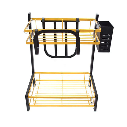 Raft metalic pentru vase si tacamuri, 2 polite, Naimeed D4472, Negru/Auriu