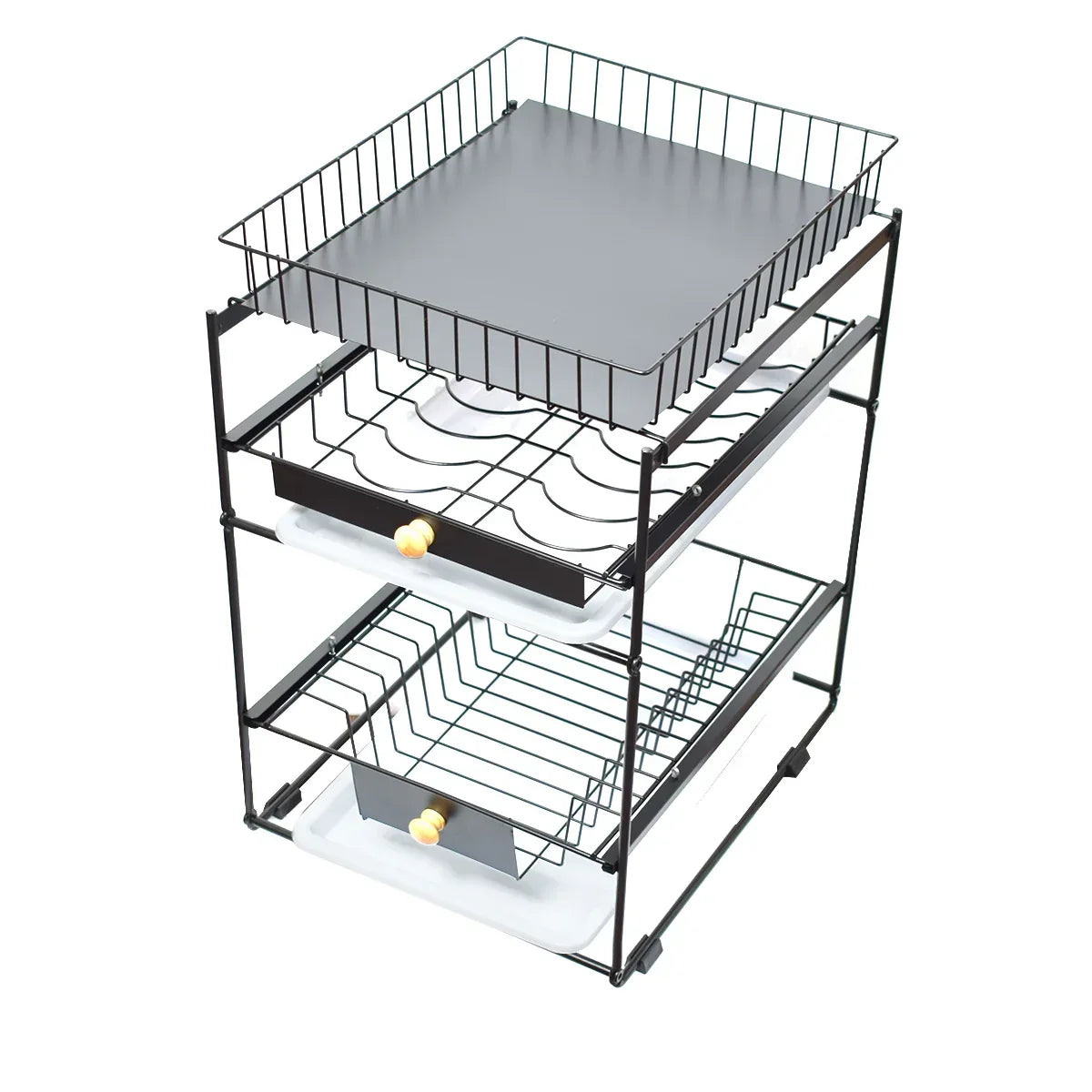 Raft metalic pentru vase si tacamuri, 3 polite, Naimeed D4497, Negru