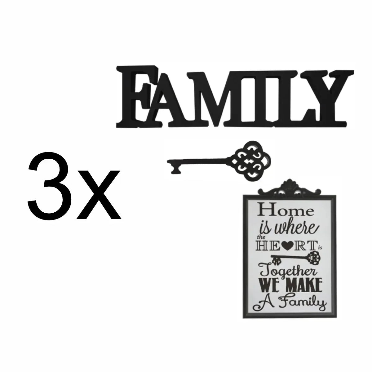 Set 4 rame foto, Naimeed D4597N, 2 polite si 3 ornamente, Negru