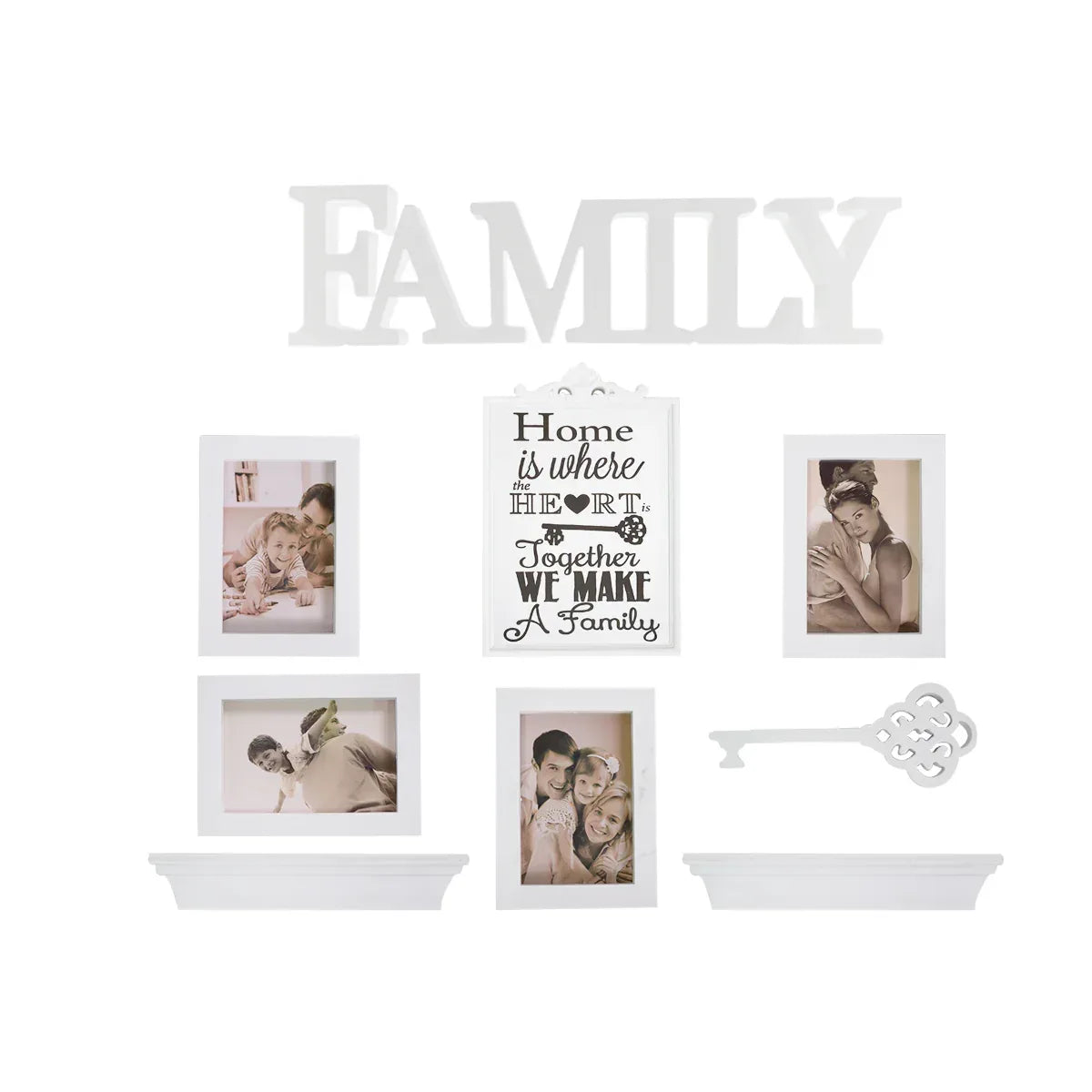 Set 4 rame foto, Naimeed D4597W, 2 polite si 3 ornamente, Alb