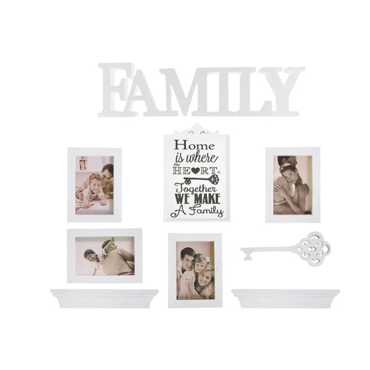 Set 4 rame foto, Naimeed D4597W, 2 polite si 3 ornamente, Alb
