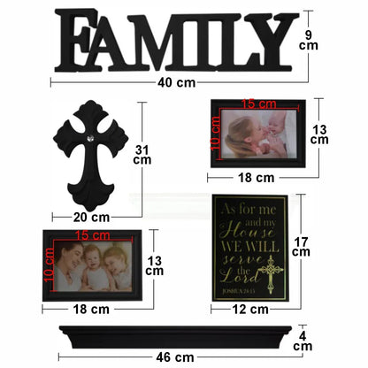 Set 2 rame foto, Naimeed D4598N, 1 polita si 3 ornamente, Negru