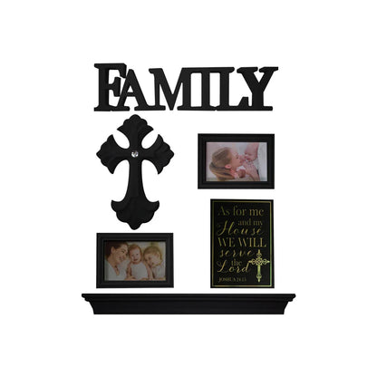Set 2 rame foto, Naimeed D4598N, 1 polita si 3 ornamente, Negru