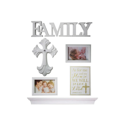 Set 2 rame foto, Naimeed D4598W, 1 polita si 3 ornamente, Alb